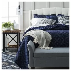 22"x22" Oversize Pintuck Striped Square Throw Pillow Navy - Rizzy Home