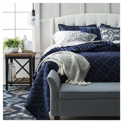 22"x22" Oversize Pintuck Striped Square Throw Pillow Navy - Rizzy Home 1 22"x22" Oversize Pintuck Striped Square Throw Pillow Navy - Rizzy Home