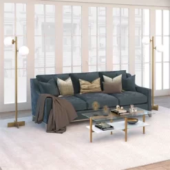 70.5' Floor Lamp With Milk Glass Orb Shade In Gold - Henn&Hart