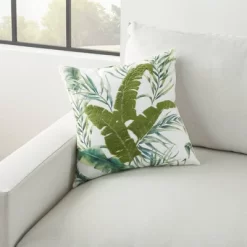 18"x18" Life Styles Towel Embroidered Palm Leave Square Throw Pillow Green - Mina Victory 8 18"x18" Life Styles Towel Embroidered Palm Leave Square Throw Pillow Green - Mina Victory -Home Decoration Store GUEST 27303c1d c79c 4f27 b151 7cc040ef5afd