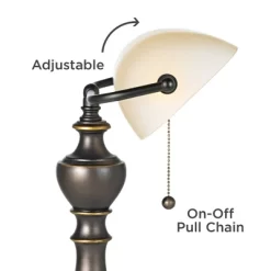 Regency Hill Haddington Traditional Piano Banker Table Lamp 16" High Antique Bronze Metal Alabaster Glass Shade For Bedroom Living Room Bedside Office -Home Decoration Store GUEST 284ca5f8 5687 4333 ba08 4a678ba843ab