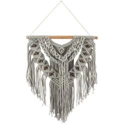 Cotton Macrame Intricately Weaved Wall Decor With Beaded Fringe Tassels - Olivia & May