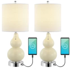 (Set Of 2) 22" Cora Classic Vintage Glass LED Table Lamp With USB Charging Port (Includes LED Light Bulb) - JONATHAN Y -Home Decoration Store GUEST 28945f95 07d4 41cb a3e4 e24b76a87c9e