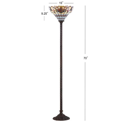 70" Davis Tiffany Style Torchiere Floor Lamp (Includes LED Light Bulb) Bronze - JONATHAN Y 3 70" Davis Tiffany Style Torchiere Floor Lamp (Includes LED Light Bulb) Bronze - JONATHAN Y - Image 3