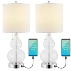 (Set Of 2) 22" Cora Classic Vintage Glass LED Table Lamp With USB Charging Port (Includes LED Light Bulb) - JONATHAN Y -Home Decoration Store GUEST 2d50bb2d 51a6 452f b179 77ca7631cf80
