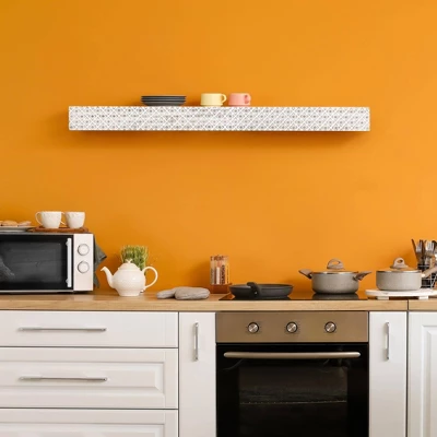 Large Embossed Wood Floating Decorative Wall Shelf White - American Art Decor 1 Large Embossed Wood Floating Decorative Wall Shelf White - American Art Decor