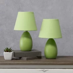 9.45" 2pk Petite Ceramic Oblong Bedside Table Desk Lamps With Matching Tapered Drum Shade Green - Creekwood Home -Home Decoration Store GUEST 2ecec179 e937 49d1 b0f1 dbcdacc032c5
