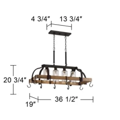 Franklin Iron Works Eldrige Bronze Faux Wood Pot Rack Linear Pendant Chandelier 36 1/2" Wide Rustic Farmhouse Seeded Glass 4-Light For Dining Room -Home Decoration Store GUEST 2f10c617 bfab 4486 9de1 a05a94c36291