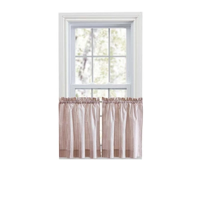 Ellis Curtain Plaza Classic Ticking Stripe Printed On Natural Ground 1.5" Rod Pocket Tailored Tiers Brick 5 Ellis Curtain Plaza Classic Ticking Stripe Printed On Natural Ground 1.5" Rod Pocket Tailored Tiers Brick - Image 5