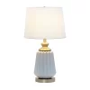 25" Classic Fluted Ceramic/Metal Table Lamp With Fabric Shade Gray/White - Lalia Home