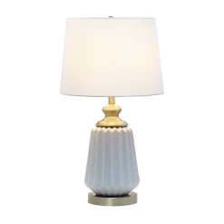 25" Classic Fluted Ceramic/Metal Table Lamp With Fabric Shade Gray/White - Lalia Home