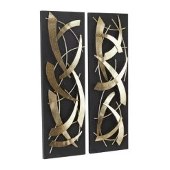 Set Of 2 Metal Abstract Dimensional Wall Decors With Wood Backing Gold - Olivia & May -Home Decoration Store GUEST 31ee674b 3663 4475 a9ae 3448629bafe8