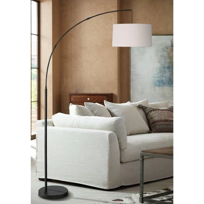 360 Lighting Cora Modern Arc Floor Lamp Standing 72" Tall Black Metal White Linen Drum Shade Decor For Living Room Reading Bedroom Office House Home 1 360 Lighting Cora Modern Arc Floor Lamp Standing 72" Tall Black Metal White Linen Drum Shade Decor For Living Room Reading Bedroom Office House Home