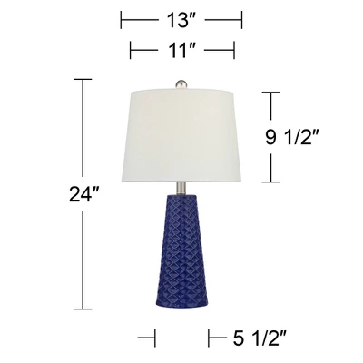 360 Lighting Ricky Modern Table Lamps 24" High Set Of 2 Deep Blue Triangle Textured Ceramic White Fabric Tapered Drum Shade For Bedroom Living Room 6 360 Lighting Ricky Modern Table Lamps 24" High Set Of 2 Deep Blue Triangle Textured Ceramic White Fabric Tapered Drum Shade For Bedroom Living Room - Image 6