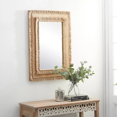 Bohemian Wood Rectangle Wall Mirror Brown - Olivia & May 2 Bohemian Wood Rectangle Wall Mirror Brown - Olivia & May - Image 2