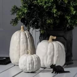 Falloween Large Sheltered Porch Pumpkin White Halloween Decorative Sculpture - Hyde & EEK! Boutique™
