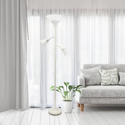 3 Light Floor Lamp With Scalloped Glass Shade White - Elegant Designs 4 3 Light Floor Lamp With Scalloped Glass Shade White - Elegant Designs - Image 4
