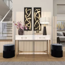 Set Of 2 Metal Abstract Dimensional Wall Decors With Wood Backing Gold - Olivia & May -Home Decoration Store GUEST 37d20b6d 263d 423f 932b b932d4e7157b