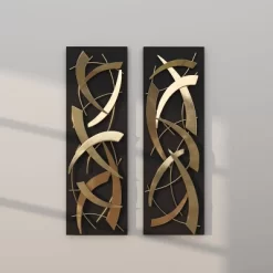 Set Of 2 Metal Abstract Dimensional Wall Decors With Wood Backing Gold - Olivia & May
