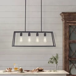 30" Industrial 4-Light Rectangular Island Chandelier (Includes LED Light Bulb) Matte Black - Cresswell Lighting