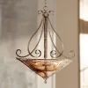 Franklin Iron Works Amber Scroll Golden Bronze Pendant Chandelier 24 3/4" Wide Rustic Art Glass Bowl 3-Light Fixture For Dining Room Kitchen Island