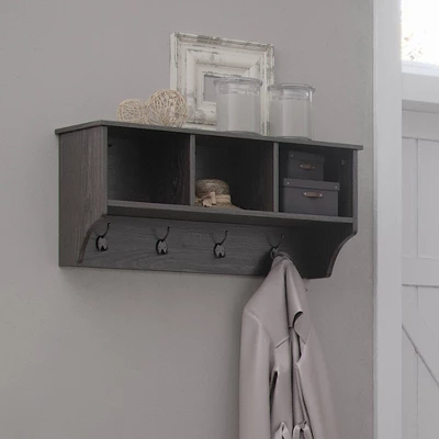 Woodbury Wall Shelf With Cubbies And Hooks Woodgrain - RiverRidge Home 1 Woodbury Wall Shelf With Cubbies And Hooks Woodgrain - RiverRidge Home