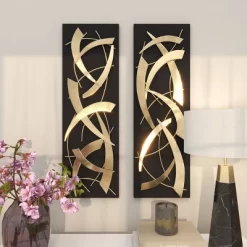 Set Of 2 Metal Abstract Dimensional Wall Decors With Wood Backing Gold - Olivia & May -Home Decoration Store GUEST 3b0ece1a 3fb8 4325 b50f b4bbde385e06