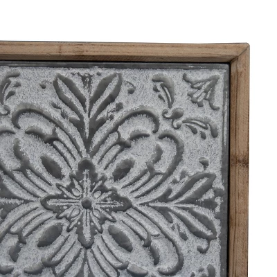 Whitewashed Tin Tile With Wood Frame Wall Decor - Foreside Home & Garden 3 Whitewashed Tin Tile With Wood Frame Wall Decor - Foreside Home & Garden - Image 3