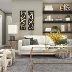 Set Of 2 Metal Abstract Dimensional Wall Decors With Wood Backing Gold - Olivia & May -Home Decoration Store GUEST 3f39017f 14d5 4c9d b72c 724fb3ea6b20