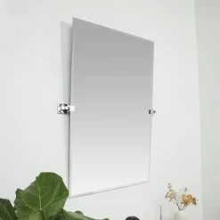 Hamilton Hills 24" X 36" Rectangular Frameless Mirror With Polished Chrome Squared Wall Brackets -Home Decoration Store GUEST 3f841617 a083 4d59 9a76 758b1893997f