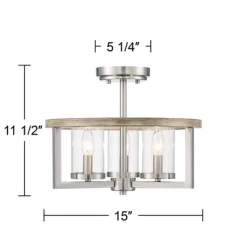 Possini Euro Design Senna Modern Industrial Ceiling Light Semi Flush Mount Fixture 15" Wide Brushed Nickel Gray Wood 3-Light Clear Glass For Bedroom -Home Decoration Store GUEST 41460016 ab58 486a b506 19c5916f30b8