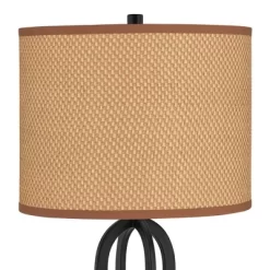 360 Lighting Marcel Industrial Table Lamps 24 1/4" High Set Of 2 Black Metal With USB Port LED Nightlight Peanut Shade For Bedroom Living Room Desk