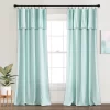 Home Boutique Modern Faux Linen Embroidered Edge With Attached Valance Window Curtain Panels Blue 52X84 Set