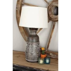 Terracotta Carved Details Table Lamp Set Of 2 Brown - Olivia & May