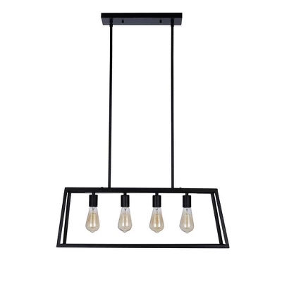 30" Industrial 4-Light Rectangular Island Chandelier (Includes LED Light Bulb) Matte Black - Cresswell Lighting 4 30" Industrial 4-Light Rectangular Island Chandelier (Includes LED Light Bulb) Matte Black - Cresswell Lighting - Image 4