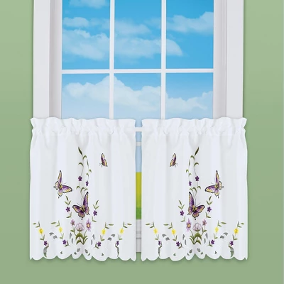 Collections Etc Embroidered Lavender Butterfly Floral Window Curtains 1 Collections Etc Embroidered Lavender Butterfly Floral Window Curtains