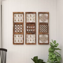 Wood Geometric Intricately Carved Wall Decor With Bells Set Of 3 Brown - Olivia & May -Home Decoration Store GUEST 453a4d65 4ef4 48f1 88ce 71e41e3cffd2