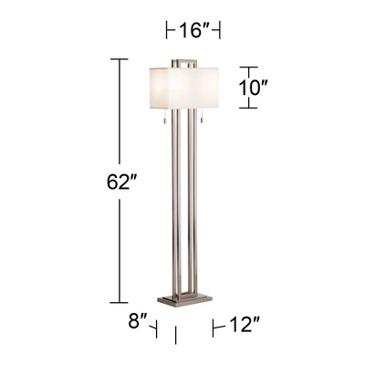 Possini Euro Design Modern Floor Lamp 62" Tall Brushed Nickel Openwork Rectangular Profile Off White Fabric Shade For Living Room Reading 5 Possini Euro Design Modern Floor Lamp 62" Tall Brushed Nickel Openwork Rectangular Profile Off White Fabric Shade For Living Room Reading - Image 5