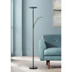 360 Lighting Modern Floor Lamp With Reading Light LED 71.5" Tall Decker Black Metal Acrylic Diffuser For Living Room Reading Office