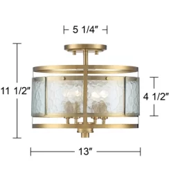 Franklin Iron Works Elwood Modern Ceiling Light Semi Flush Mount Fixture 13 1/4" Wide Gold 4-Light Water Glass Drum Shade For Bedroom Kitchen House -Home Decoration Store GUEST 478f5180 b127 4320 8995 d97f7a5bb92f