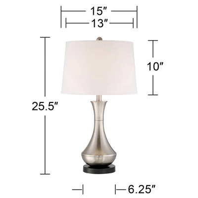 360 Lighting Simon Modern Table Lamps 25 1/2" High Set Of 2 Brushed Nickel With USB Charging Port And Table Top Dimmers White Fabric For Home Desk 5 360 Lighting Simon Modern Table Lamps 25 1/2" High Set Of 2 Brushed Nickel With USB Charging Port And Table Top Dimmers White Fabric For Home Desk - Image 5
