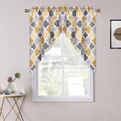 Geometric Quatrefoil Swag Valance Curtains For Windows Cotton Blend Fabric, 56" W X 36" L
