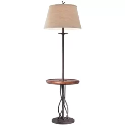 Franklin Iron Works Rustic Floor Lamp With Table 63.5" Tall Wood Twisted Iron Base Linen Empire Shade For Living Room Reading Bedroom -Home Decoration Store GUEST 48f295fb d6a0 4565 abe3 71d99367aabe
