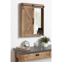 Decorative Wood Wall Storage Cabinet With Vanity Mirror And Sliding Barn Door Rustic Brown - Kate & Laurel All Things Decor -Home Decoration Store GUEST 49a8a42a 31fa 4119 953a 1bab7dcf93b1