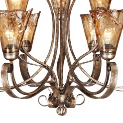 Franklin Iron Works Amber Scroll Golden Bronze Large Chandelier 35 1/2" Wide Rustic Art Glass 9-Light Fixture For Dining Room House Kitchen Island -Home Decoration Store GUEST 4c53efca 94f0 4f0f a59f a5ff3b84cd55