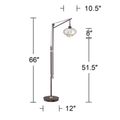 Franklin Iron Works Industrial Floor Lamp With USB Charging Port LED 66" Tall Bronze Brass Tinted Glass Shade For Living Room Home -Home Decoration Store GUEST 4ca901b1 fce6 4900 a789 d18c41e4be9f