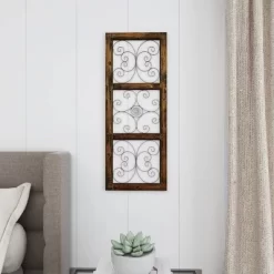 36" X 14" Wood Scroll Window Inspired Wall Decor With Metal Scrollwork Relief Brown - Olivia & May -Home Decoration Store GUEST 4d391d47 ded3 41f8 844c 2f274455f831