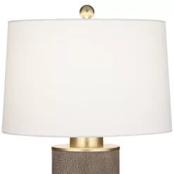 360 Lighting Gilson Modern Table Lamps 24 1/2" High Set Of 2 Gray Glaze Ceramic White Drum Shade For Bedroom Living Room Bedside Nightstand Office -Home Decoration Store GUEST 4f7ea22c 9d80 48fc 990e 419eaa9cc2aa