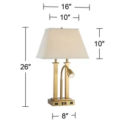 Possini Euro Design Deacon Modern Desk Table Lamp 26" High Brass With USB And AC Power Outlet In Base LED Reading Light Oatmeal Shade For Office Desk -Home Decoration Store GUEST 50b134c2 3960 4fd6 b026 ab23dd3b648f