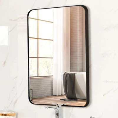 Serio Metal Framed Rounded Corner Rectangular Vanity Mount Decorative Bathroom Vanity Mirrors-The Pop Home 3 Serio Metal Framed Rounded Corner Rectangular Vanity Mount Decorative Bathroom Vanity Mirrors-The Pop Home - Image 3